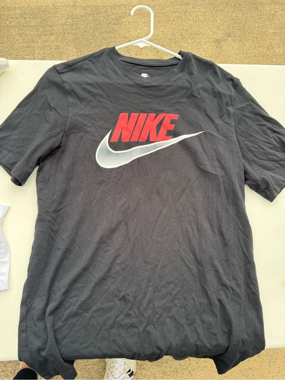 Nike Black Short Sleeve Tee with Red Logo and White Swoosh